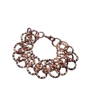 Copper Color Hammered Chain Link Bracelet 7 inches Long
